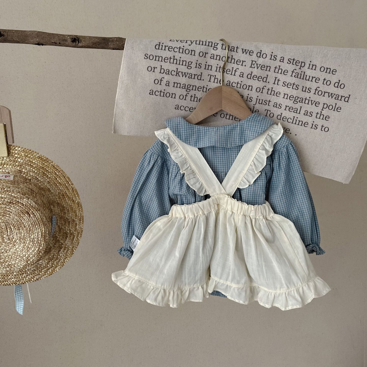 Baby Girl Plaid Romper with Suspender Skirt Set