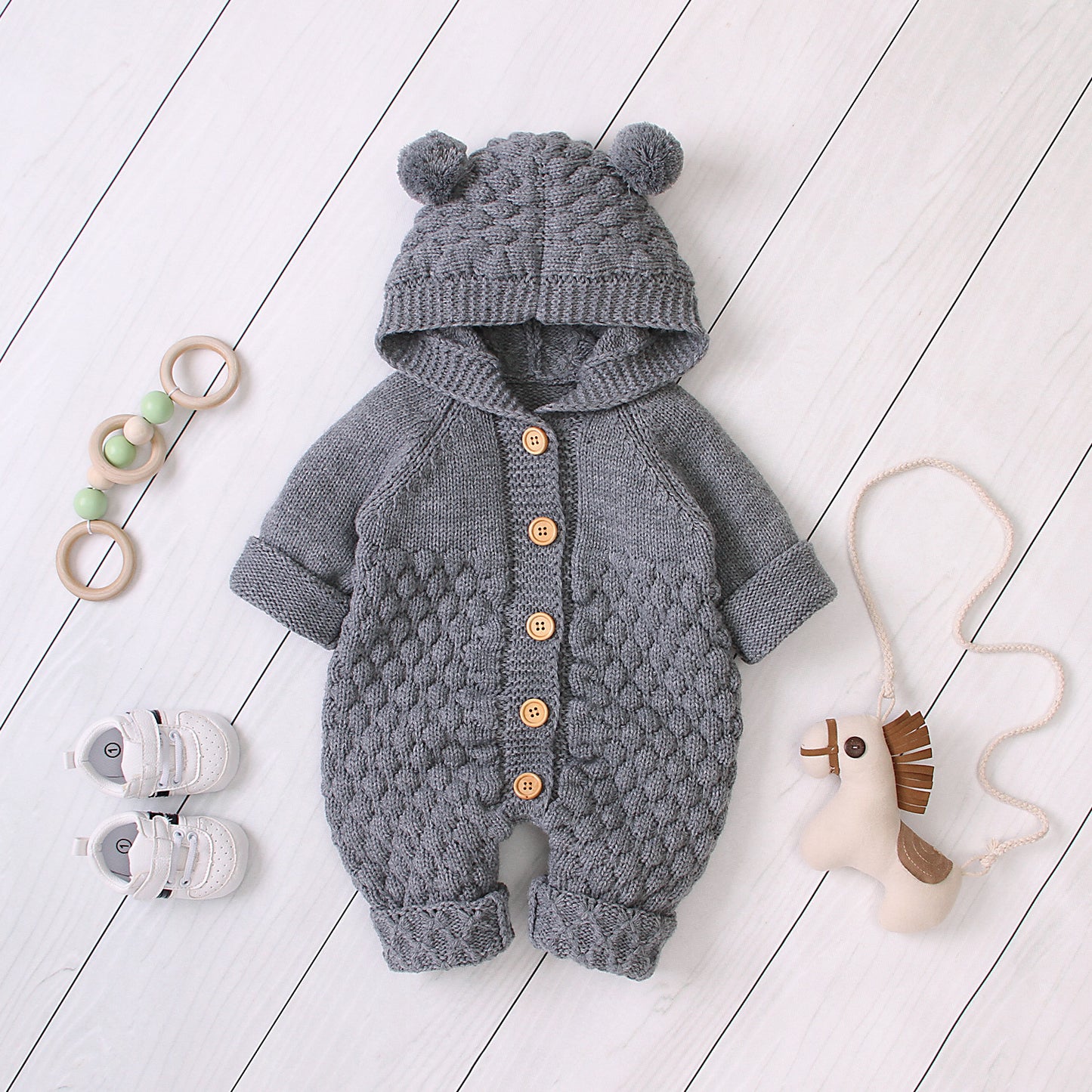 Baby Hooded Knitted Jumpsuit