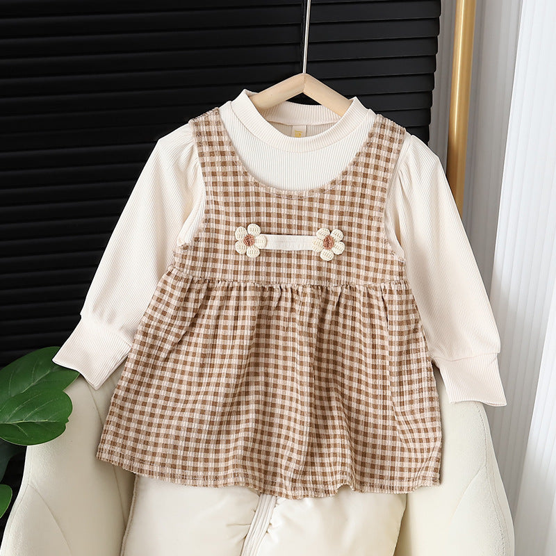 Baby Girl Plaid Dress with Long Sleeves