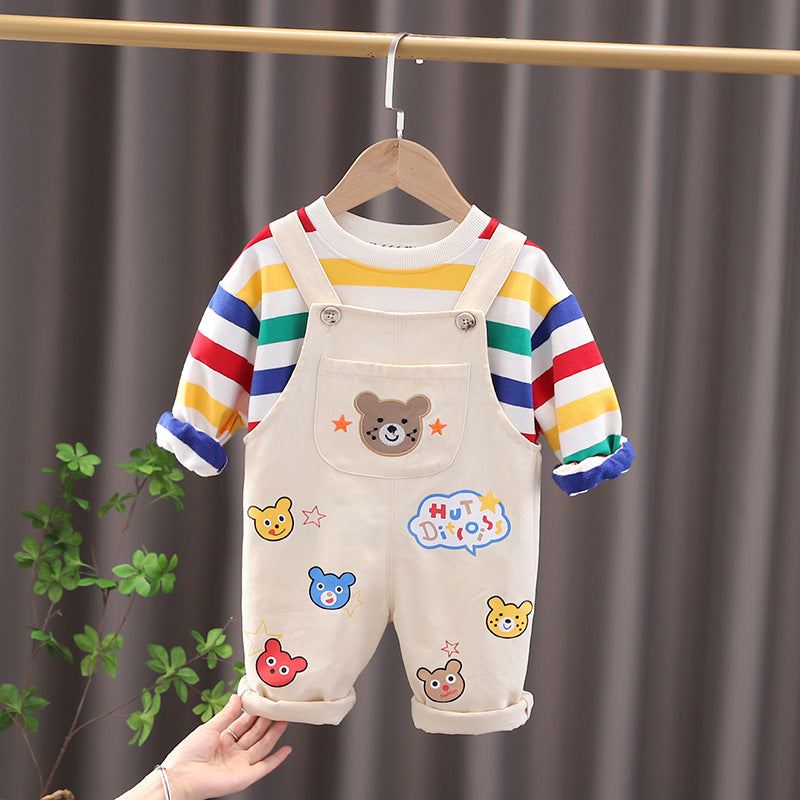 Boys’ Plaid Shirt & Overalls Set