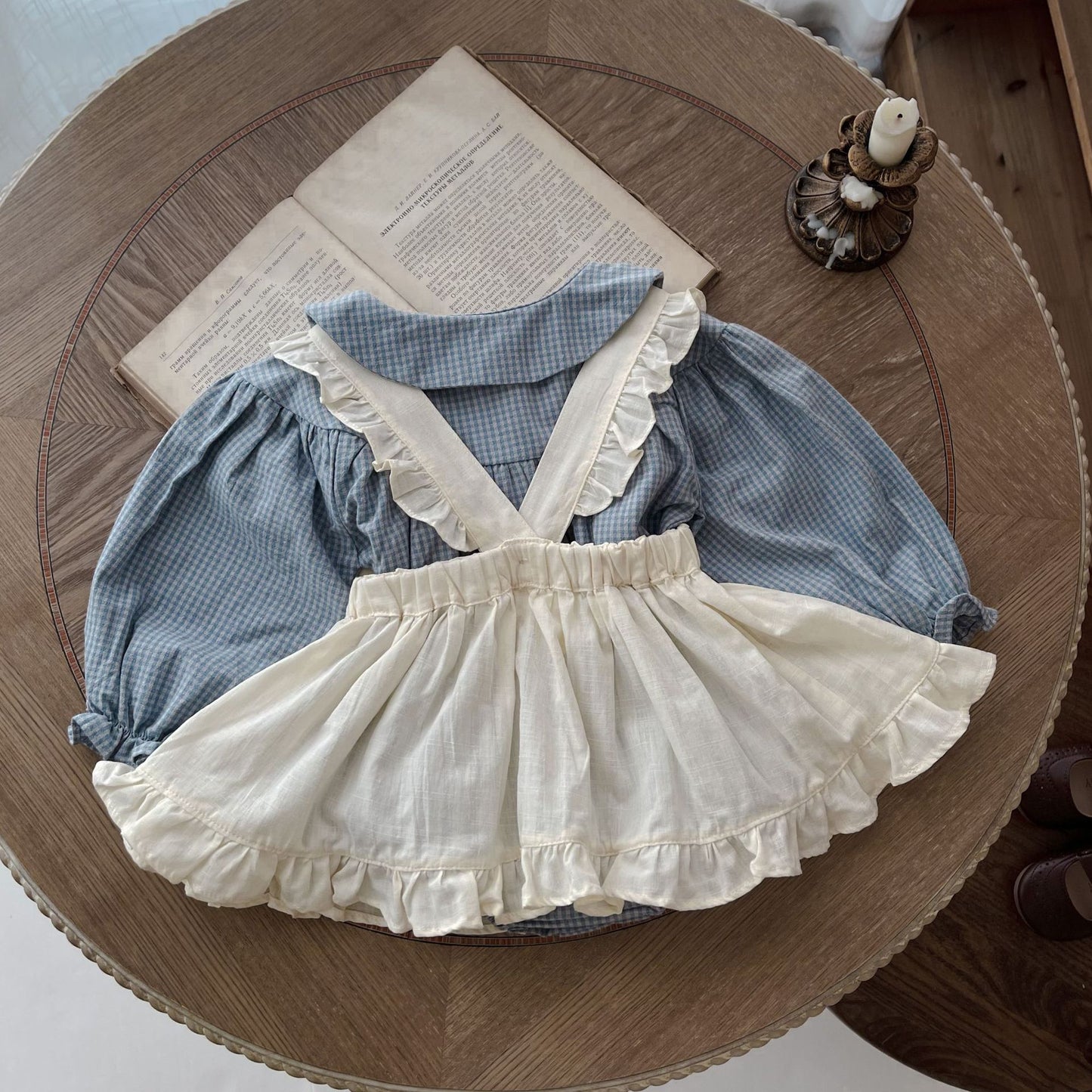 Baby Girl Plaid Romper with Suspender Skirt Set