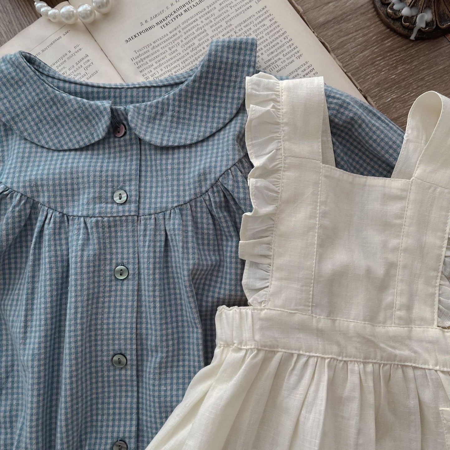 Baby Girl Plaid Romper with Suspender Skirt Set