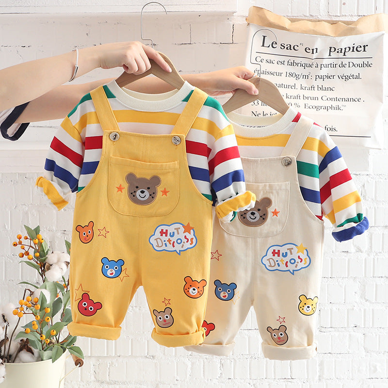 Boys’ Plaid Shirt & Overalls Set