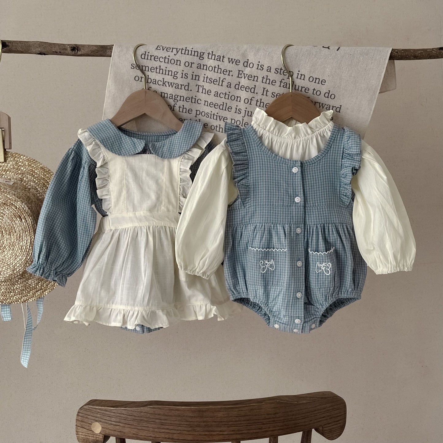 Baby Girl Plaid Romper with Suspender Skirt Set
