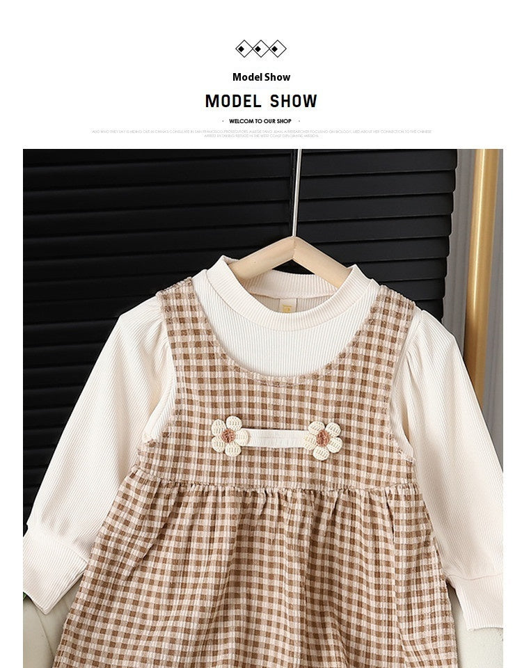 Baby Girl Plaid Dress with Long Sleeves