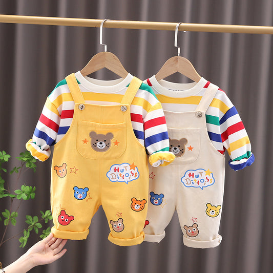 Boys’ Plaid Shirt & Overalls Set
