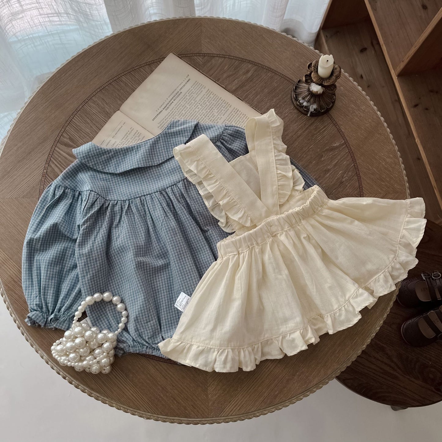 Baby Girl Plaid Romper with Suspender Skirt Set