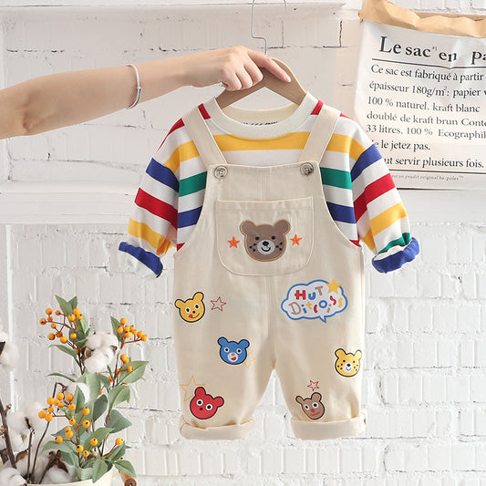 Boys’ Plaid Shirt & Overalls Set