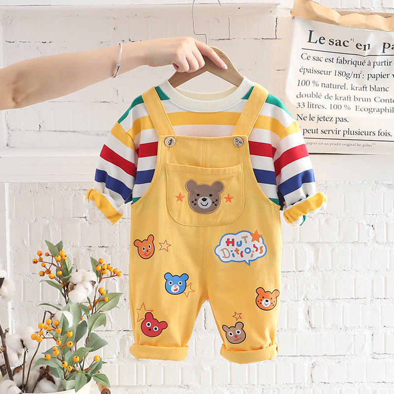 Boys’ Plaid Shirt & Overalls Set