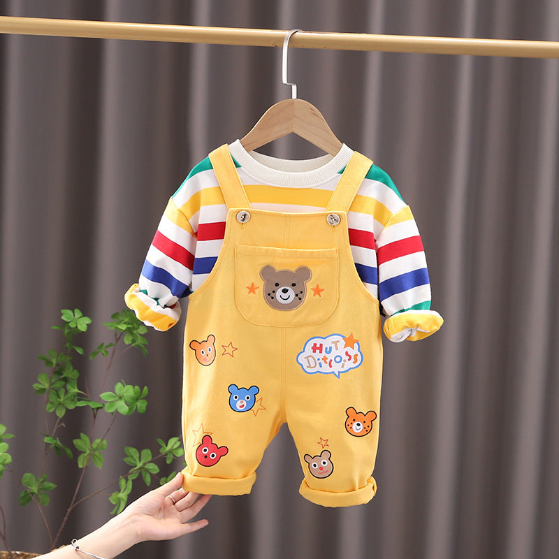 Boys’ Plaid Shirt & Overalls Set