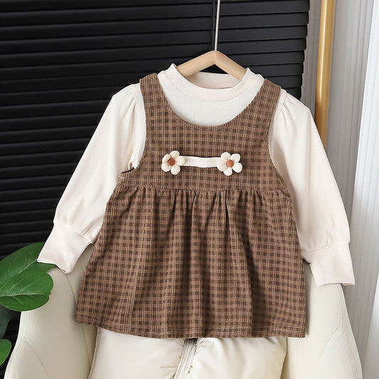 Baby Girl Plaid Dress with Long Sleeves