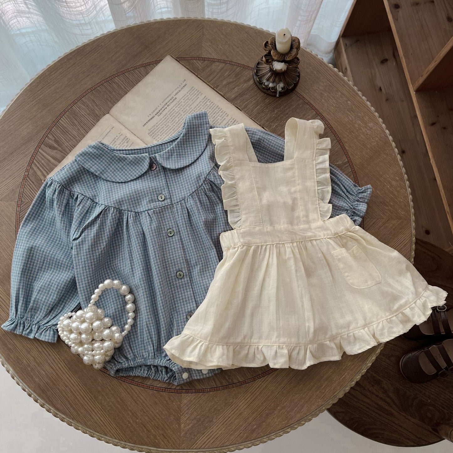 Baby Girl Plaid Romper with Suspender Skirt Set