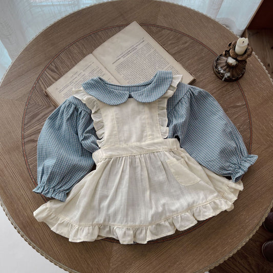 Baby Girl Plaid Romper with Suspender Skirt Set