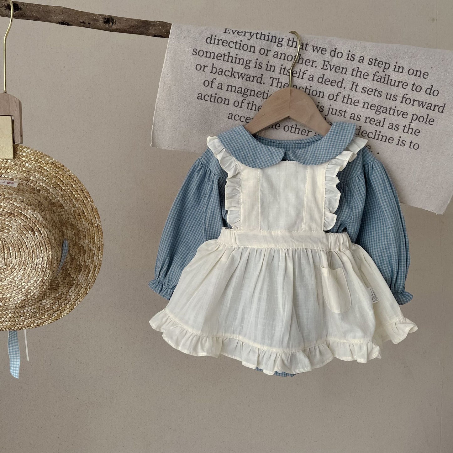 Baby Girl Plaid Romper with Suspender Skirt Set